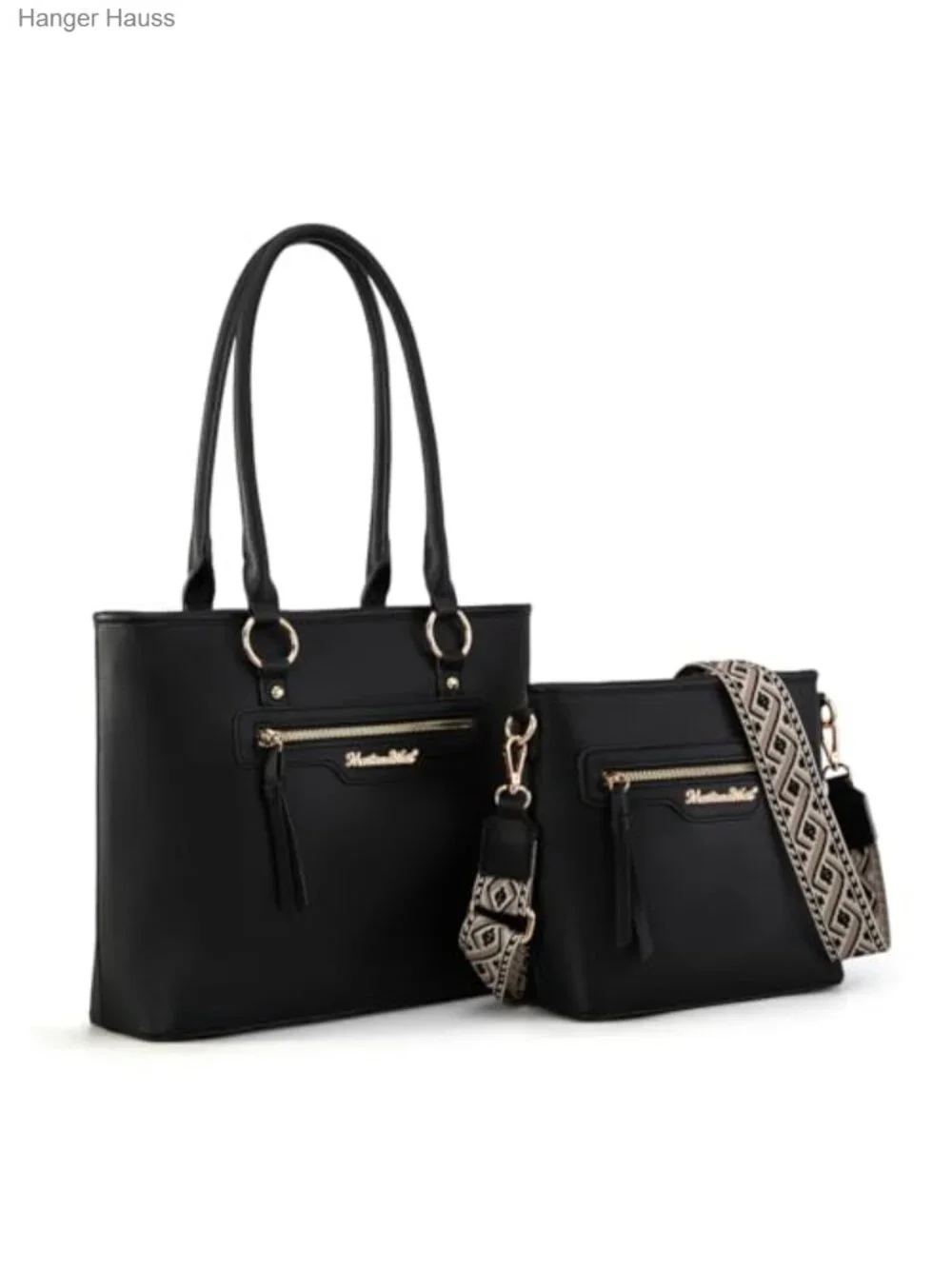 Vegan Leather Tote & Crossbody Bag Set with Guitar Strap